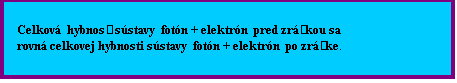 Textov pole:  Celkov  hybnos sstavy  fotn + elektrn  pred zrkou sa
 rovn celkovej hybnosti sstavy  fotn + elektrn  po zrke.
